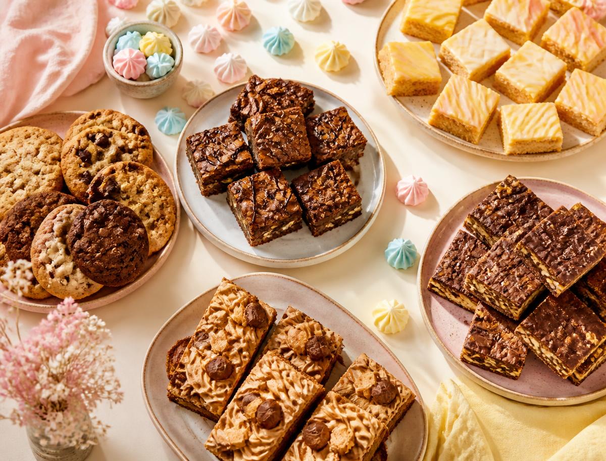 Selection of brownies, cookies and traybakes